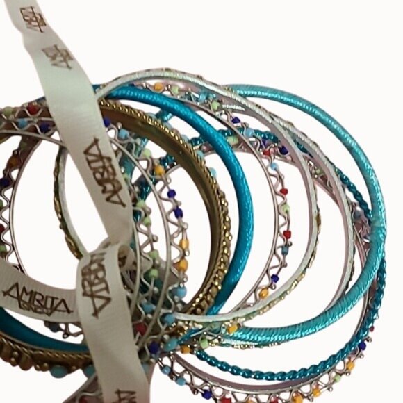 Amrita Singh Loose Bangle Bangle Turquoise Colored Beaded Set of Ten 8.25" - Picture 5 of 7